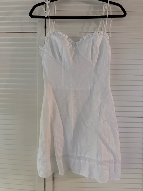 Reformation Dresses & Skirts - Reformation Andie White Ruffle-Trim Spaghetti Strap Linen Mini Dress